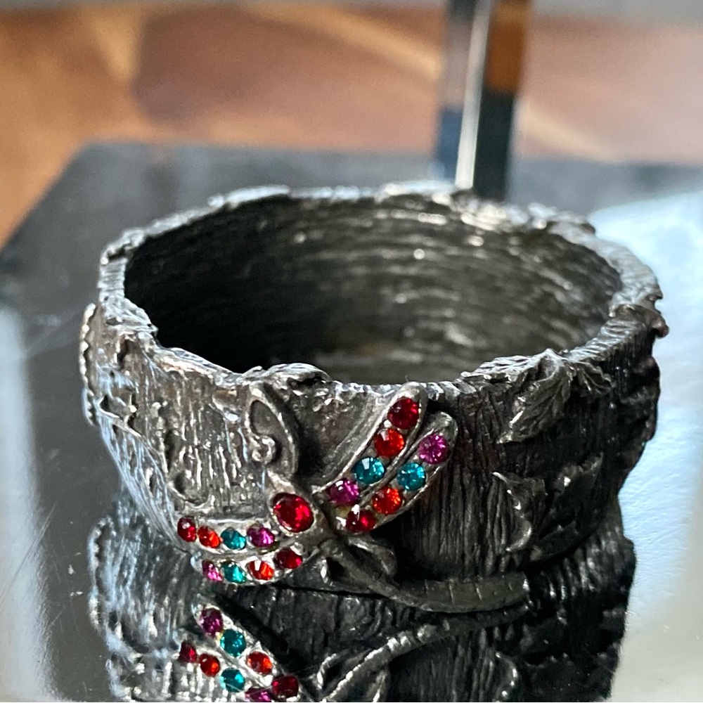MARY DEMARCO Metal Tea Light Candle Holder Dragonfly Crystals